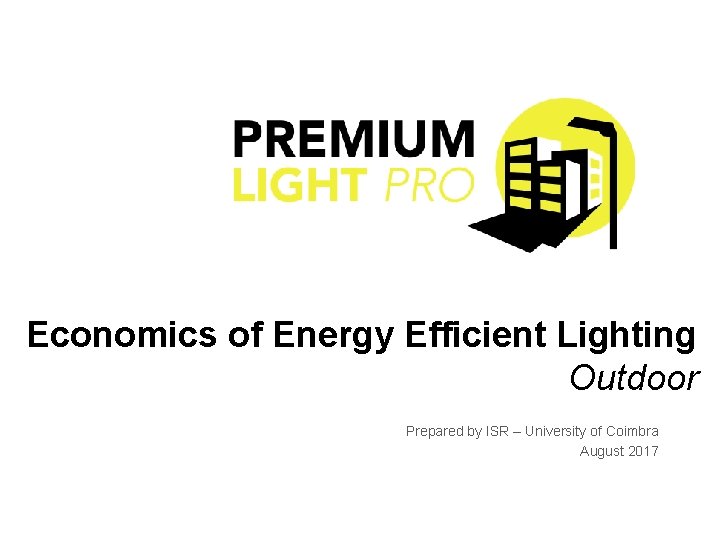 Economics of Energy Efficient Lighting Outdoor Prepared by ISR – University of Coimbra August