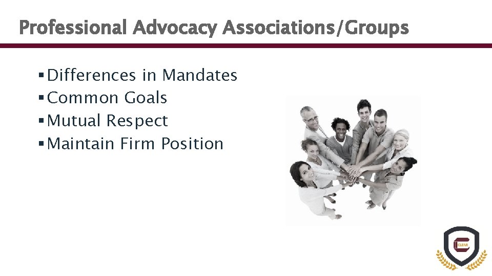 Professional Advocacy Associations/Groups § Differences in Mandates § Common Goals § Mutual Respect §