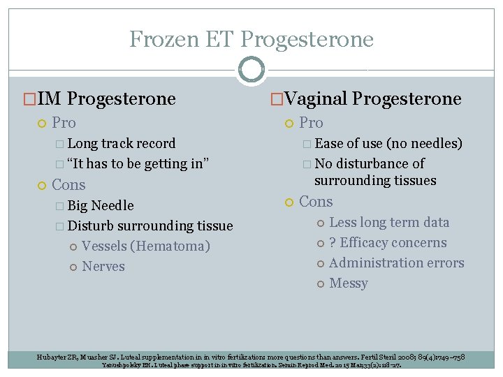 Frozen ET Progesterone �IM Progesterone Pro �Vaginal Progesterone � Ease of use (no needles)