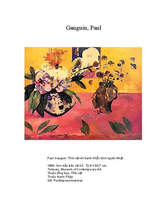 Gauguin, Paul Gauguin: Tĩnh vật với tranh Khắc hình người Nhật. 1889, Sơn dầu