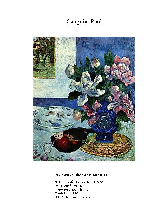 Gauguin, Paul Gauguin: Tĩnh vật với Mandoline. 1885, Sơn dầu trên vải bố, 61