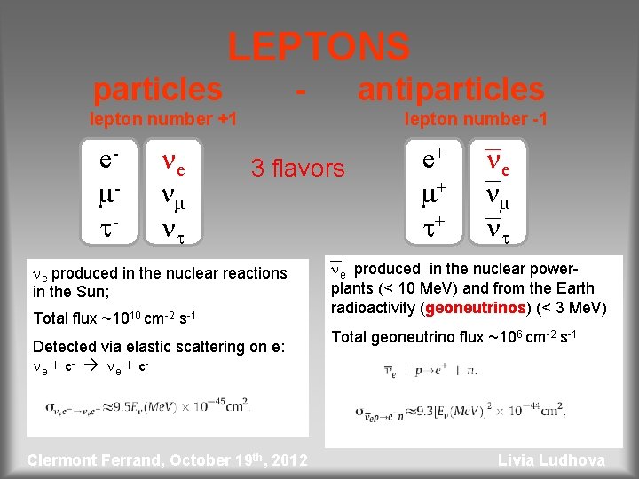 LEPTONS particles - antiparticles lepton number +1 emt- ne nm nt lepton number -1
