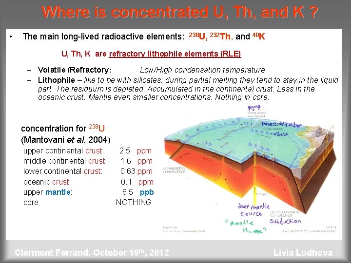 Where is concentrated U, Th, and K ? • The main long-lived radioactive elements: