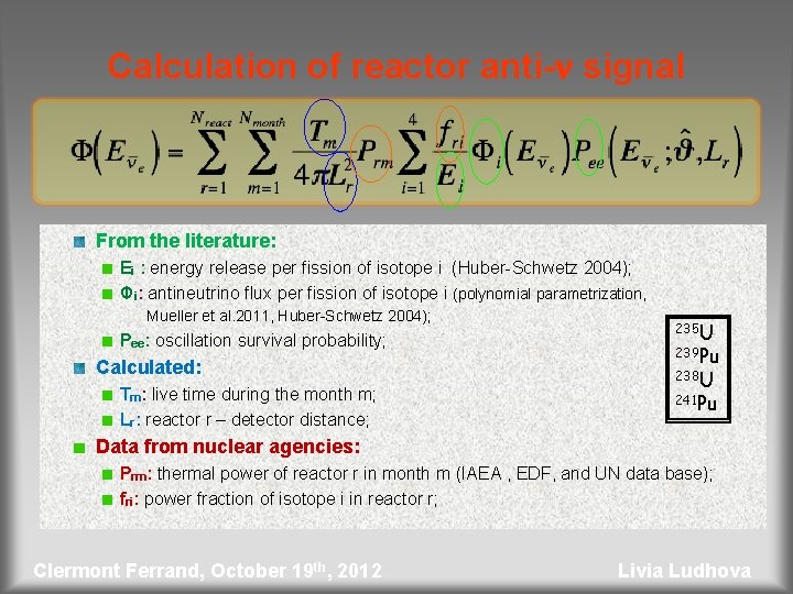 Calculation of reactor anti-n signal From the literature: Ei : energy release per fission