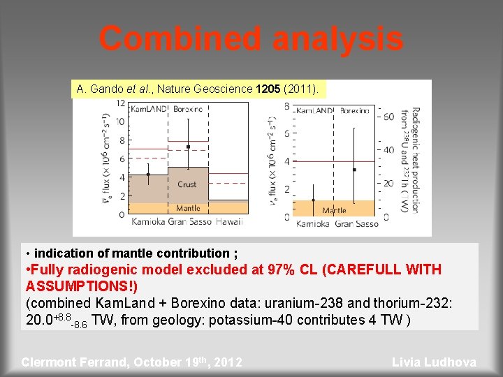 Combined analysis A. Gando et al. , Nature Geoscience 1205 (2011). • indication of