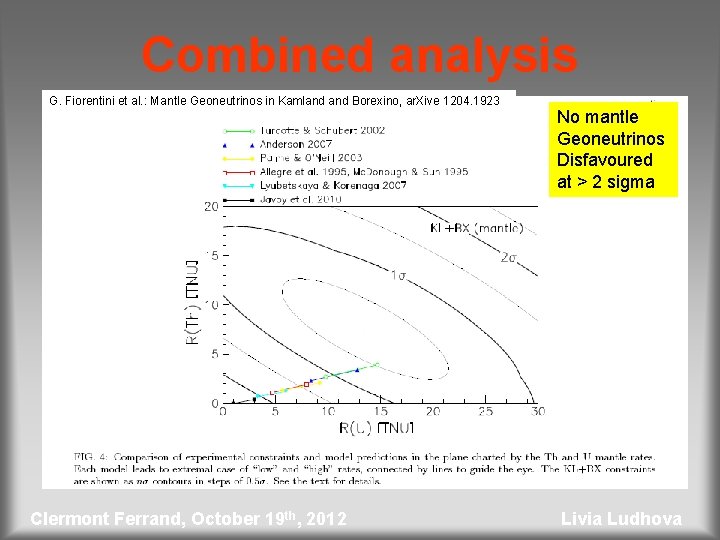 Combined analysis G. Fiorentini et al. : Mantle Geoneutrinos in Kamland Borexino, ar. Xive