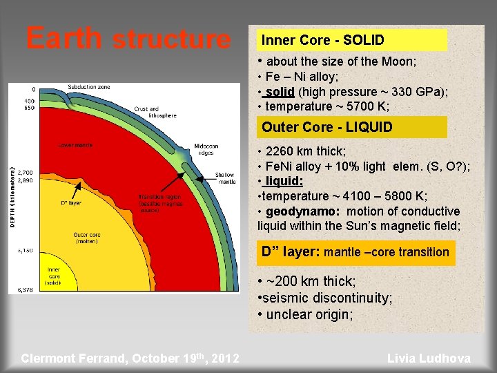 Earth structure Inner Core - SOLID • about the size of the Moon; •