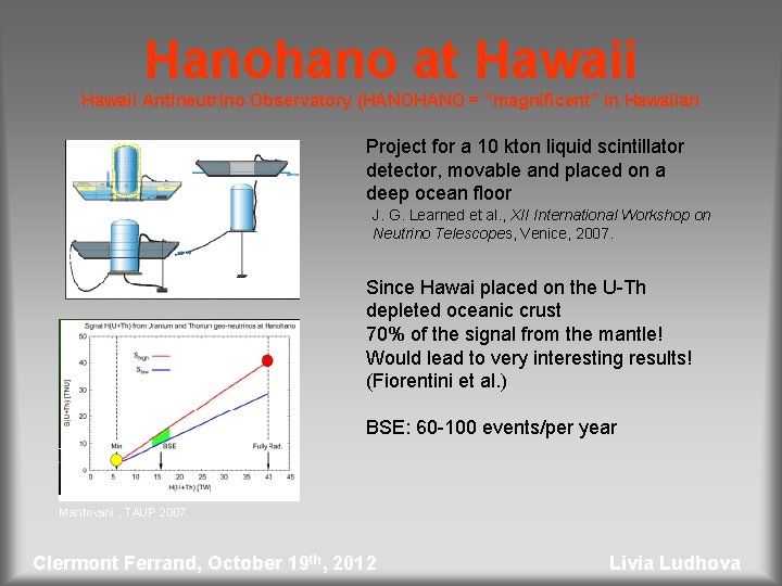 Hanohano at Hawaii Antineutrino Observatory (HANO = "magnificent” in Hawaiian Project for a 10