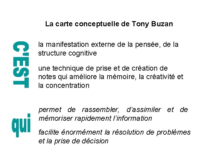 La carte conceptuelle de Tony Buzan la manifestation externe de la pensée, de la