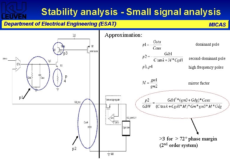 Stability analysis - Small signal analysis Department of Electrical Engineering (ESAT) MICAS Approximation: dominant