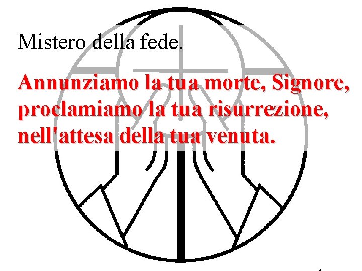Mistero della fede. Annunziamo la tua morte, Signore, proclamiamo la tua risurrezione, nell'attesa della Mistero della fede. Annunziamo la tua morte, Signore, proclamiamo la tua risurrezione, nell'attesa della