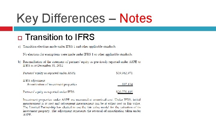 Key Differences – Notes Transition to IFRS 