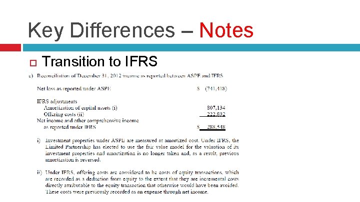 Key Differences – Notes Transition to IFRS 