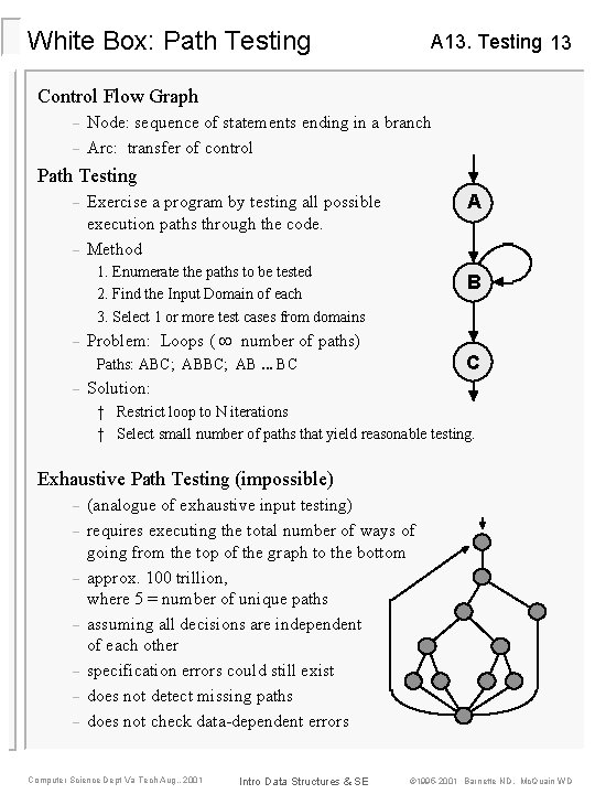 White Box: Path Testing A 13. Testing 13 Control Flow Graph – – Node: