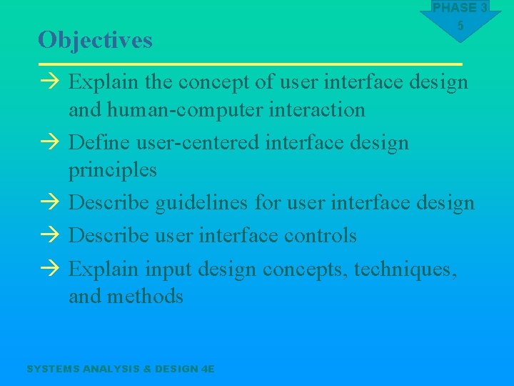 Objectives PHASE 3 5 à Explain the concept of user interface design and human-computer