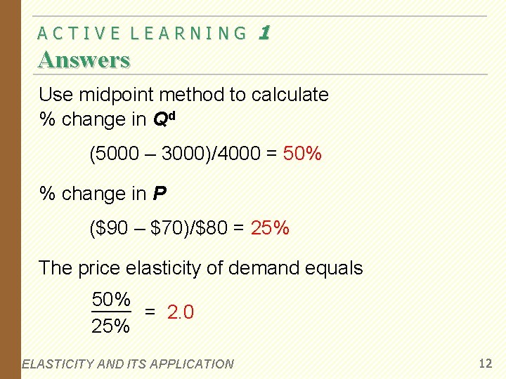 ACTIVE LEARNING 1 Answers Use midpoint method to calculate % change in Qd (5000