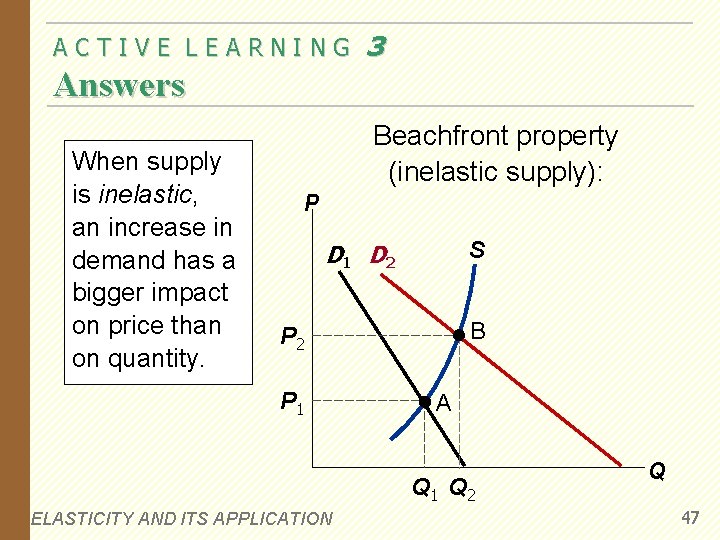 ACTIVE LEARNING 3 Answers When supply is inelastic, an increase in demand has a