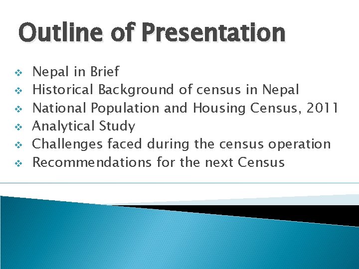 Outline of Presentation v v v Nepal in Brief Historical Background of census in