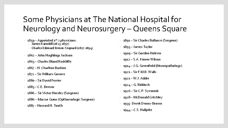 Some Physicians at The National Hospital for Neurology and Neurosurgery – Queens Square •
