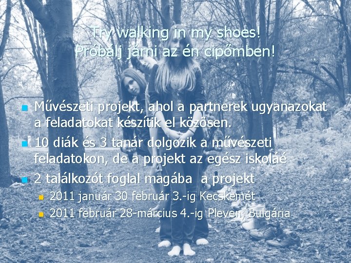 Try walking in my shoes! Próbálj járni az én cipőmben! n n n Művészeti Try walking in my shoes! Próbálj járni az én cipőmben! n n n Művészeti