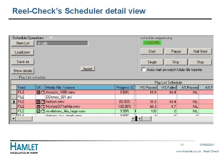 Reel-Check’s Scheduler detail view 11 07/06/2021 www. hamlet. co. uk Reel-Check 