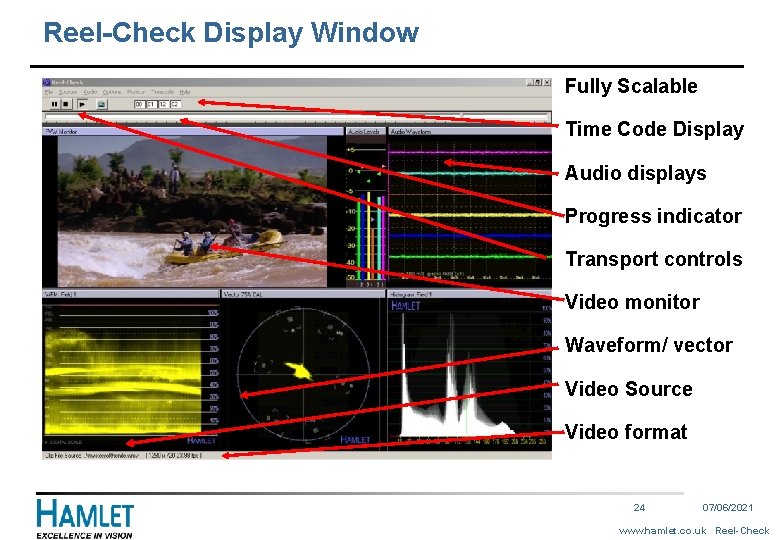 Reel-Check Display Window Fully Scalable Time Code Display Audio displays Progress indicator Transport controls