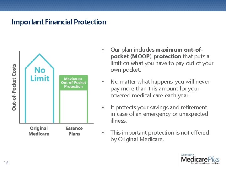 Important Financial Protection 16 • Our plan includes maximum out-ofpocket (MOOP) protection that puts Important Financial Protection 16 • Our plan includes maximum out-ofpocket (MOOP) protection that puts