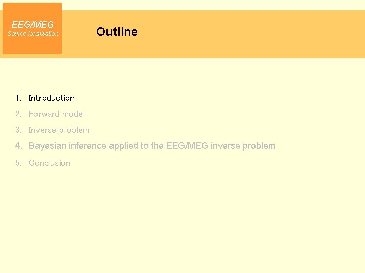 EEG/MEG Source localisation Outline 1. Introduction 2. Forward model 3. Inverse problem 4. Bayesian