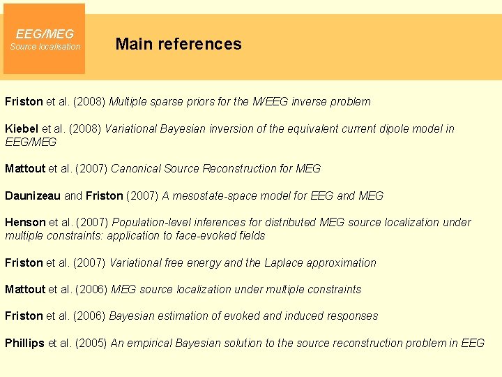 EEG/MEG Source localisation Main references Friston et al. (2008) Multiple sparse priors for the