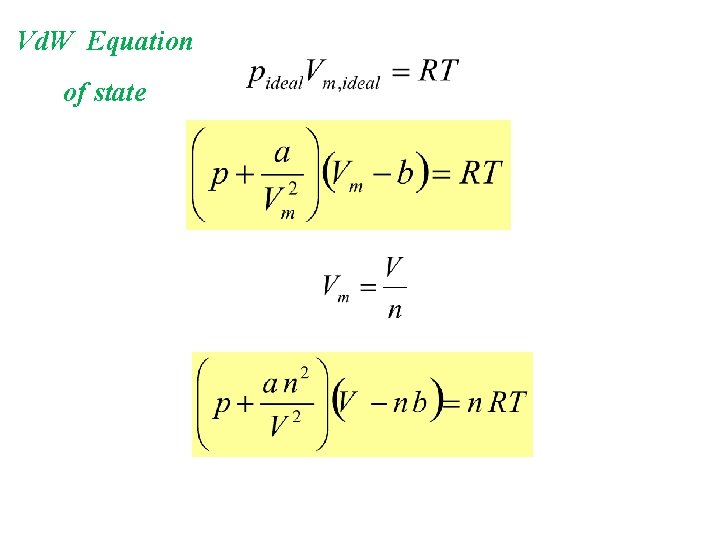 Vd. W Equation of state 