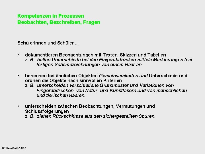 Kompetenzen in Prozessen Beobachten, Beschreiben, Fragen Schülerinnen und Schüler. . . • dokumentieren Beobachtungen