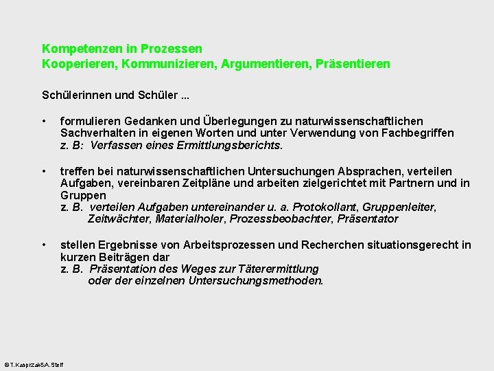 Kompetenzen in Prozessen Kooperieren, Kommunizieren, Argumentieren, Präsentieren Schülerinnen und Schüler. . . • formulieren
