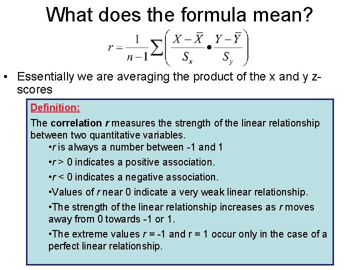 What does the formula mean? • Essentially we are averaging the product of the