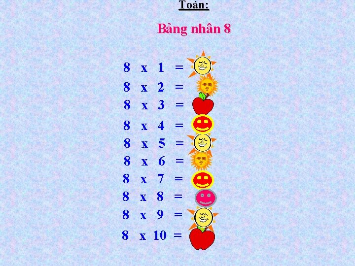Toán: Bảng nhân 8 8 8 x x x x x 1 2 3