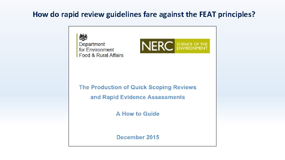 How do rapid review guidelines fare against the FEAT principles? 