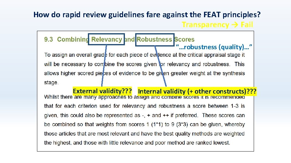 How do rapid review guidelines fare against the FEAT principles? Transparency → Fail “…robustness