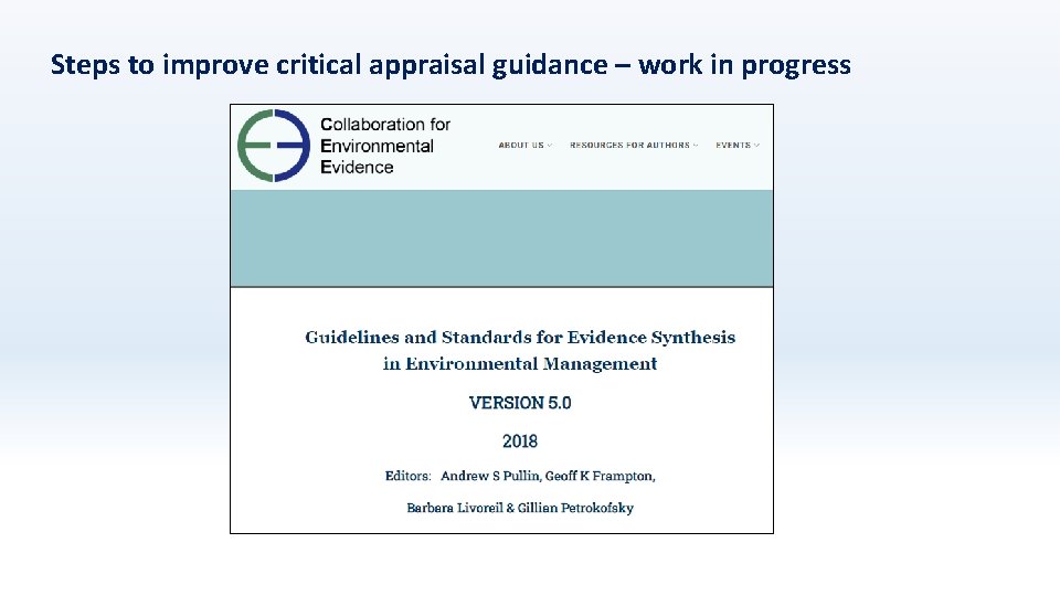 Steps to improve critical appraisal guidance – work in progress 
