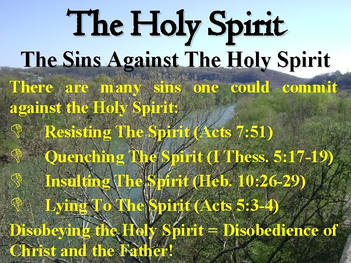 The Holy Spirit The Sins Against The Holy Spirit There are many sins one