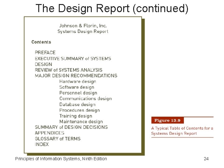 The Design Report (continued) Principles of Information Systems, Ninth Edition 24 