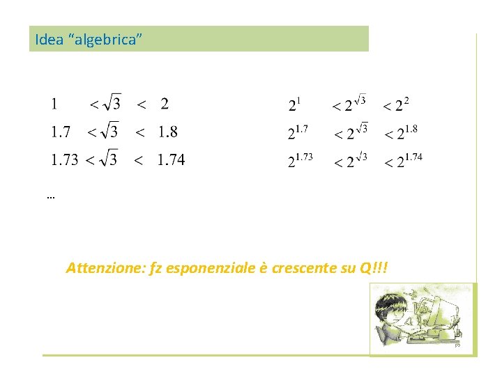 Idea “algebrica” … Attenzione: fz esponenziale è crescente su Q!!! 