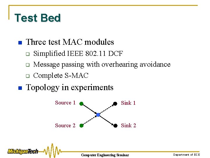 Test Bed n Three test MAC modules q q q n Simplified IEEE 802.