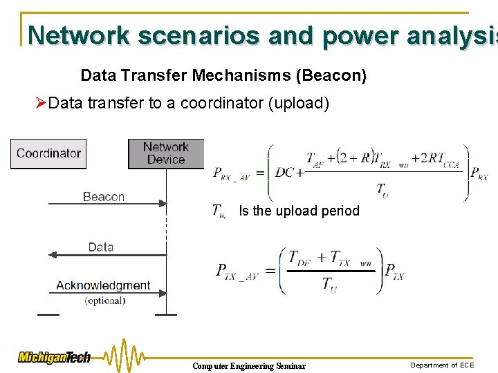 Network scenarios and power analysis Data Transfer Mechanisms (Beacon) ØData transfer to a coordinator