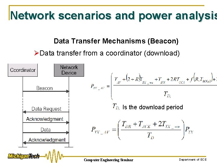 Network scenarios and power analysis Data Transfer Mechanisms (Beacon) ØData transfer from a coordinator