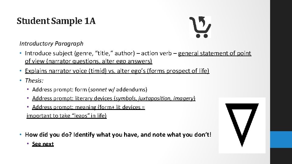 Student Sample 1 A Introductory Paragraph • Introduce subject (genre, “title, ” author) –