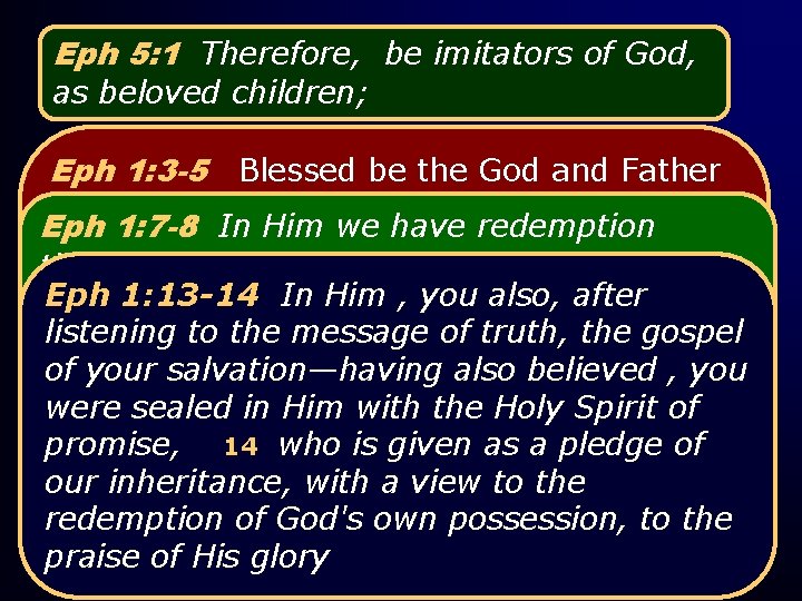 Eph 5: 1 Therefore, be imitators of God, as beloved children; Eph 1: 3