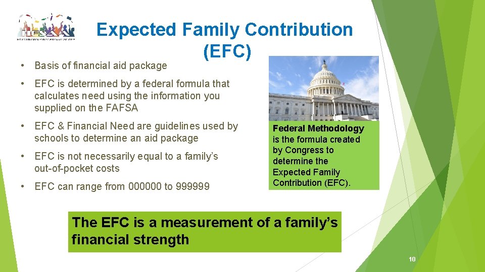 Expected Family Contribution (EFC) • Basis of financial aid package • EFC is determined