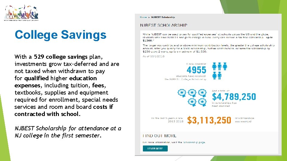 College Savings With a 529 college savings plan, investments grow tax-deferred and are not