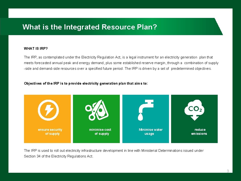 What is the Integrated Resource Plan? WHAT IS IRP? The IRP, as contemplated under