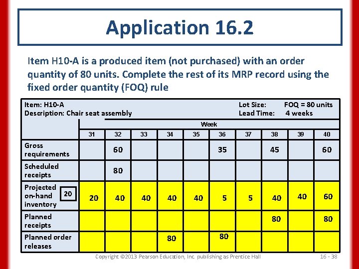 Application 16. 2 Item H 10 -A is a produced item (not purchased) with
