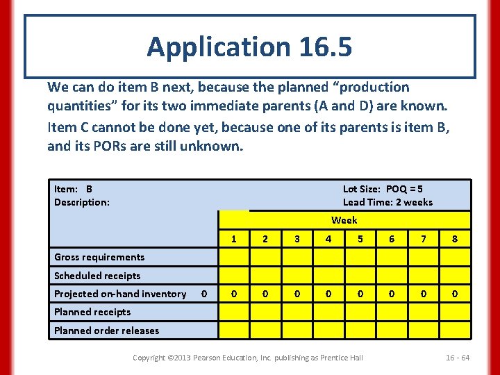 Application 16. 5 We can do item B next, because the planned “production quantities”